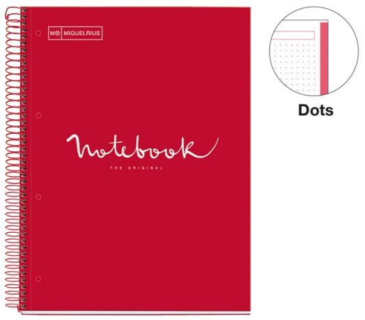 Тетрадка Miquelrius Emotions A4 със спирала, 80 листа на точки, червена