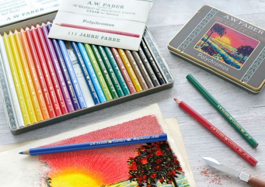 Цветни моливи Faber-Castel Polychromos в метална кутия, 12 цвята