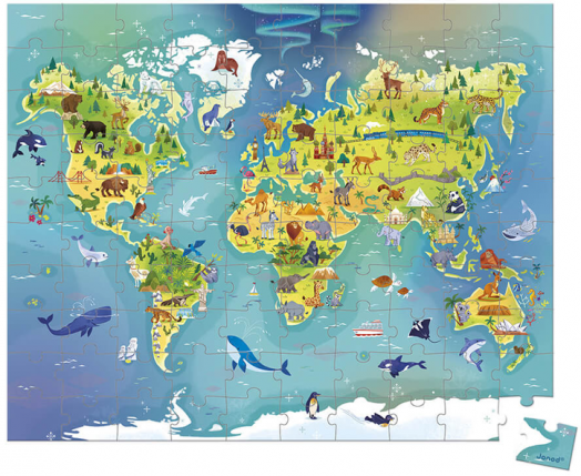 Детски пъзел в куфарче Janod - Карта на света, 100 части