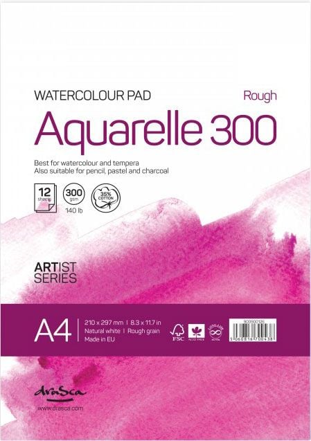Скицник Drasca Watercolour Pad Aquarelle Rough А4, 12 бели листа