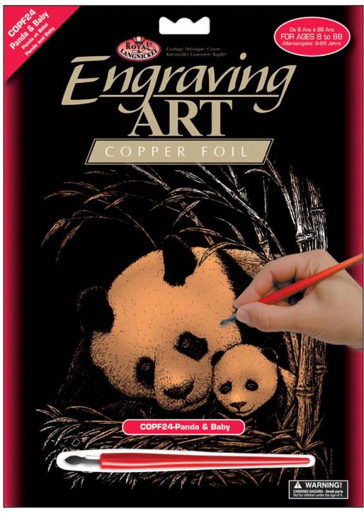 Комплект за гравиране Royal & Langnickel - Медна основа - панда и бебе, 20 x 25 см.