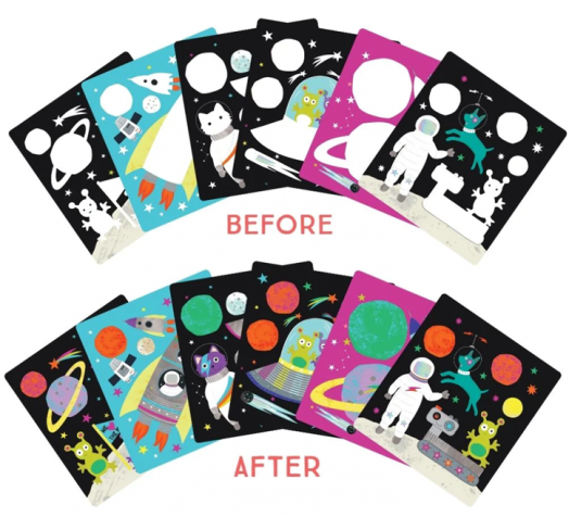 Тефтер за оцветяване с вода Floss & Rock, Magic Colour-in pad, Space - Космонавт