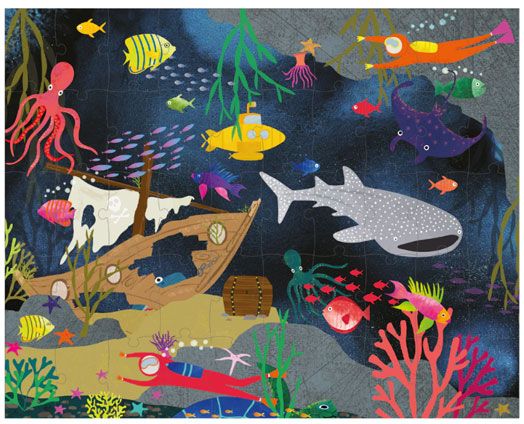 Пъзел с движещи се елементи Floss & Rock, Deep Sea - Морски животни, 50 части