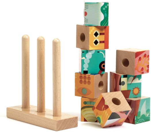 Дървени кубчета за нанизване Djeco - Puzz Up Sea