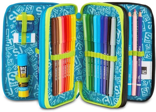 Ученически несесер Seven Gang Led Look с три отделения, пълен