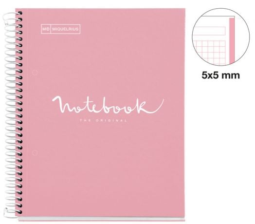 Тетрадка Miquelrius Emotions A5 със спирала, 80 листа на малки квадратчета, розова