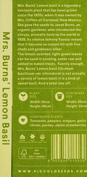 Семена за босилек Mrs. Burns’ Lemon Piccolo