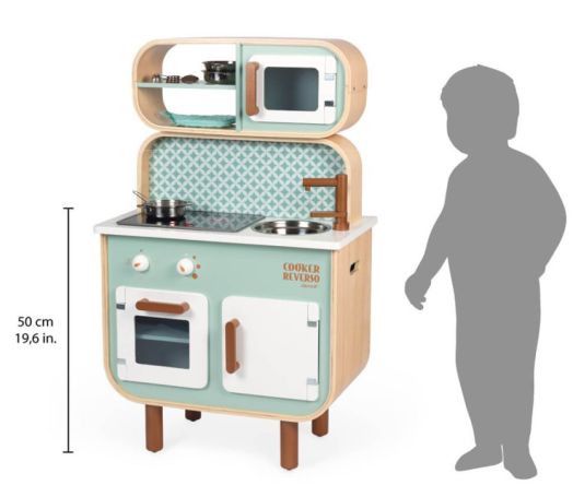 Детски комплект Janod - Двустранна дървена кухня