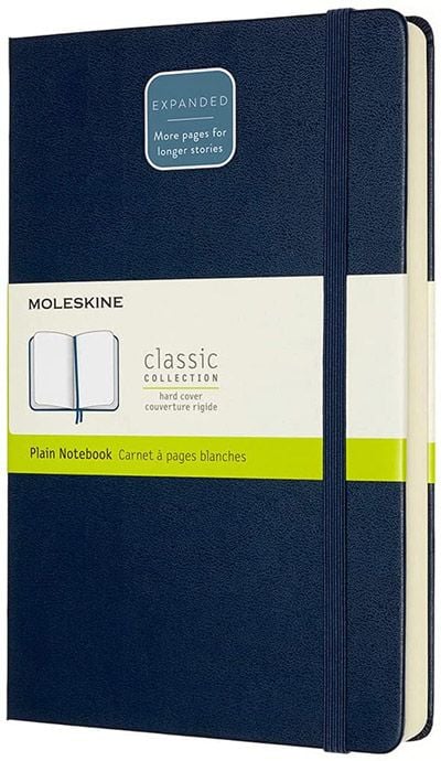Класически тефтер Moleskine Expanded Sapphire Blue с твърди корици и нелинирани страници