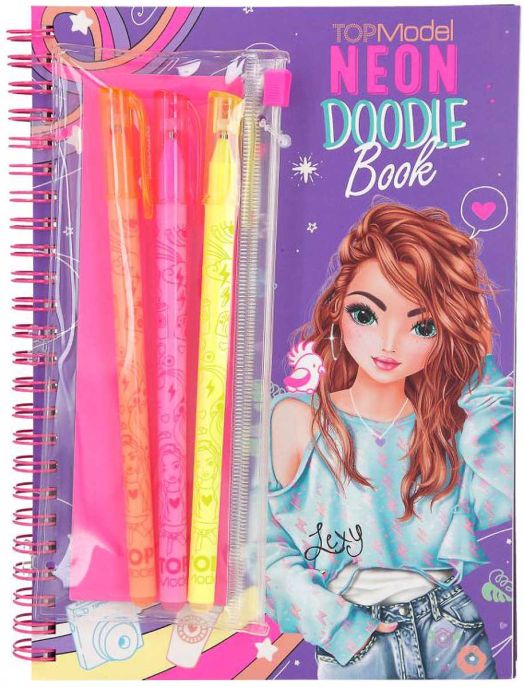 Книжка за оцветяване Top Model - Neon Doodle с 3 химикалки