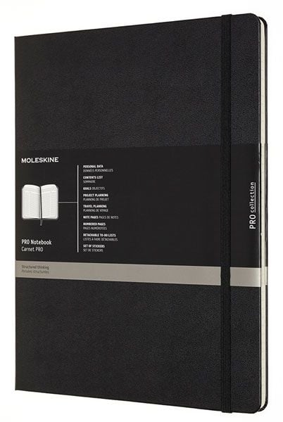 Голям черен тефтер Moleskine Pro Collection XX-Large Black с твърди корици