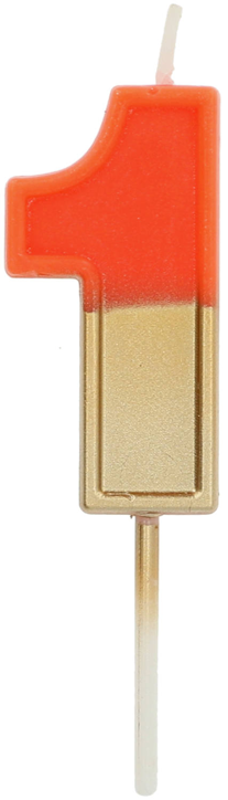 Свещ за рожден ден Folat - Цифра 1, оранжева и златна