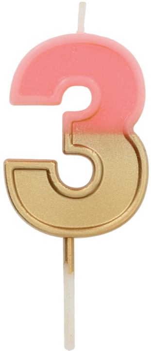 Свещ за рожден ден Folat - Цифра 3, розова и златна