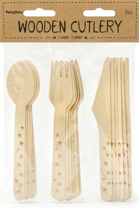 Дървени прибори PartyDeco - Звезди, 18 бр.