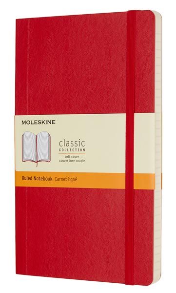 Класически наситеночервен тефтер Moleskine Classic Scarlet Red с меки корици и линирани страници