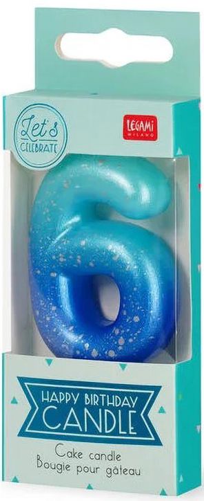 Свещ за рожден ден Legami - Цифра 6, синя