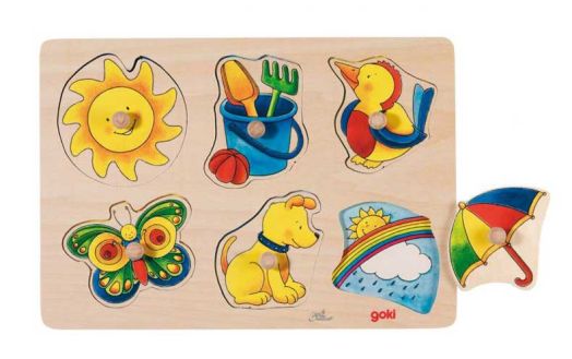 Образователен детски дървен пъзел Goki,  със скрити картинки