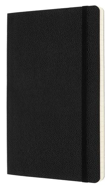 Кожен класически тефтер Moleskine Classic Leather Black с меки корици и листа на широки редове