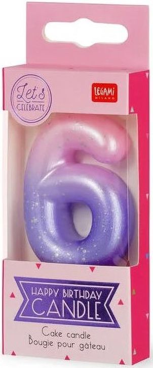 Свещ за рожден ден Legami - Цифра 6, розова