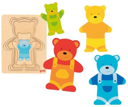 Дървен многослоен пъзел Goki - Мечки