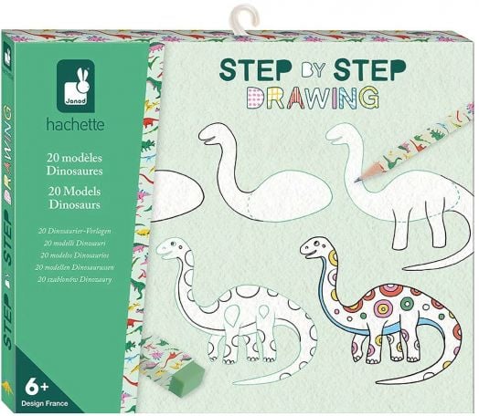 Комплект за рисуване стъпка по стъпка Janod - Динозаври