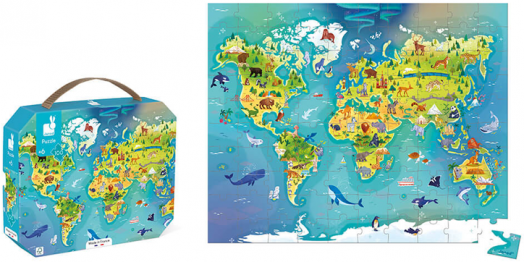 Детски пъзел в куфарче Janod - Карта на света, 100 части