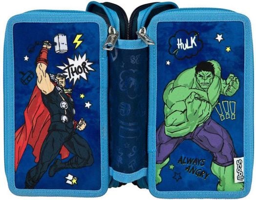 Ученически несесер Scooli Avengers с три отделения, пълен