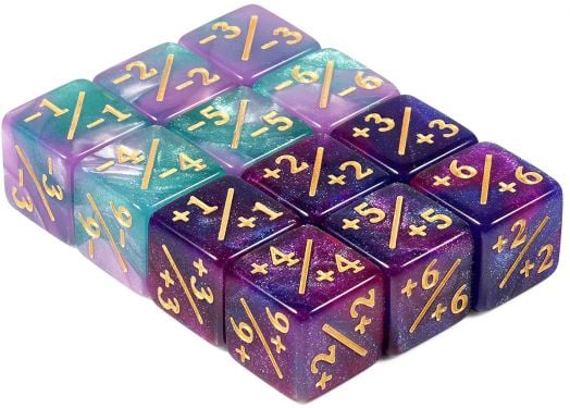 Комплект зарчета за ролеви игри Chessex: Positive/Negative  Cyan/Purple - 12 бр.