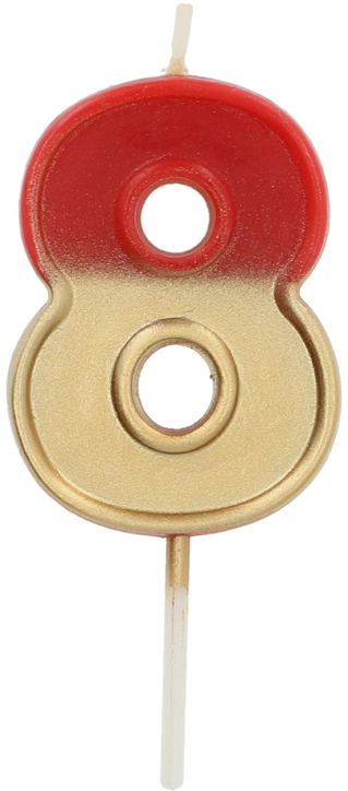 Свещ за рожден ден Folat - Цифра 8, червена и златна