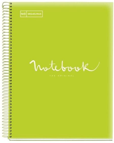 Тетрадка Miquelrius Emotions PVC А5 със спирала, 120 листа на малки квадратчета, лайм