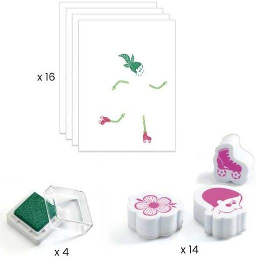 Творчески комплект Djeco - Рисуване с печати, Flower girl