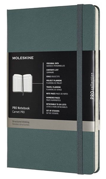 Зелен тефтер Moleskine Pro Collection Large Forest Green с твърди корици