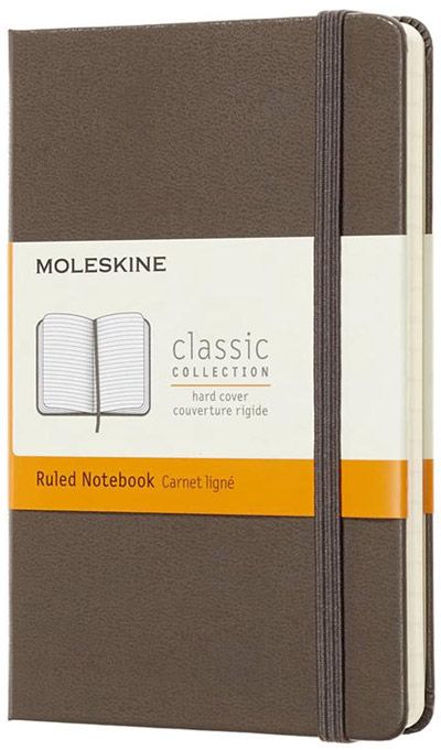 Джобен кафяв тефтер Moleskine Classic Earth Brown с твърди корици и линирани страници