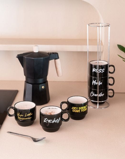 Комплект керамични чаши Grupo Erik - Friends Characters на метална стойка, 6 бр.