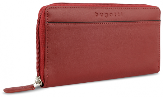 Дамски кожен портфейл с цип Bugatti Banda Ladies Long Wallet, червен
