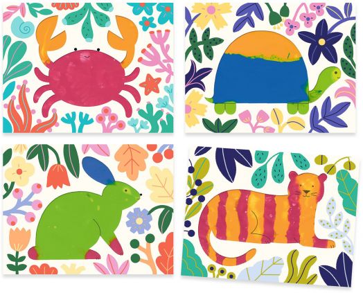 Творчески комплект Djeco - Оцветяване с пръсти великолепни животни