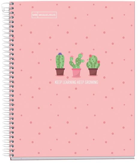 Тетрадка Miquelrius Cactus A5 със спирала, 80 листа, малки квадратчета, розова
