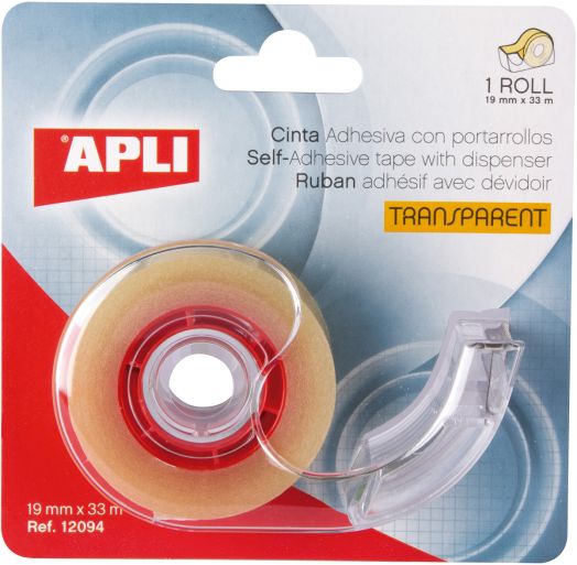Прозрачно тиксо с диспенсър Apli, 19 mm х 33 m