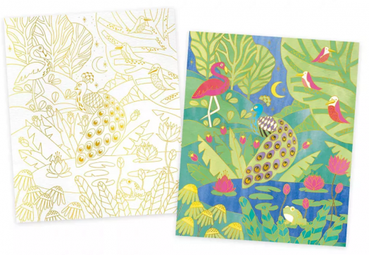 Творчески комплект Janod - Златни картини с акварел, Животни