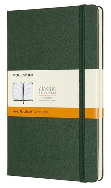 Класически лавровозелен тефтер Moleskine Classic Myrtle Green с твърди корици и листа на широки редове