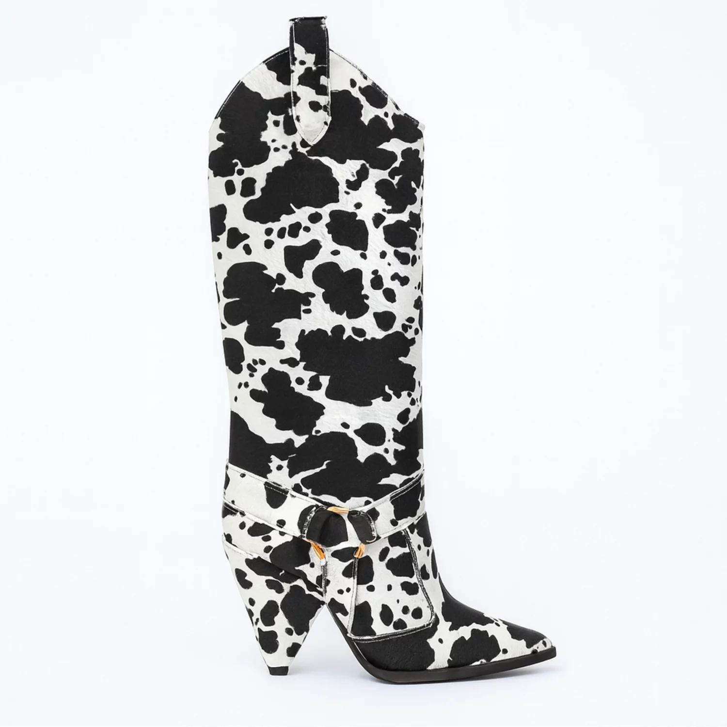 Cizme cu carambi detasabili din Piele Naturala imprimeu Alb-Negru Opera Noir