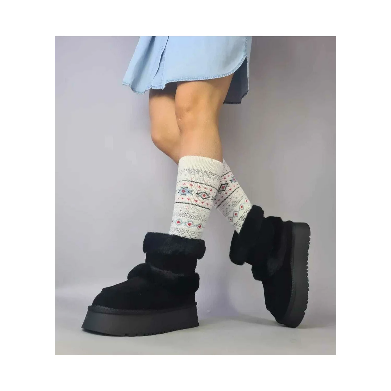 Ghete imblanite Piele Naturala Negre Wooly