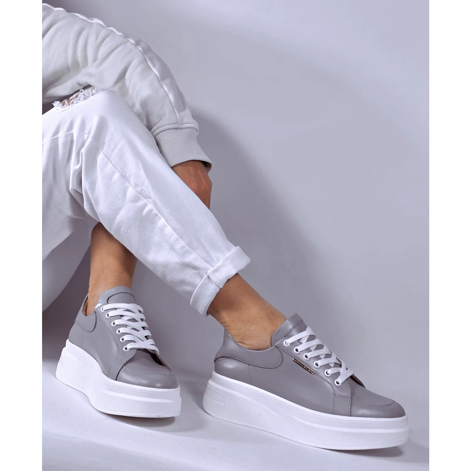 Pantofi casual Piele Naturala box Gri Barni