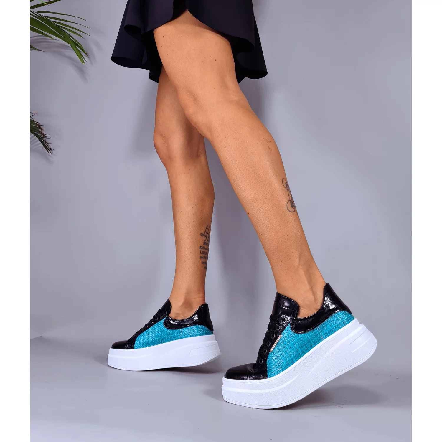 Pantofi casual Piele Naturala Negri cu Turcoaz Loky