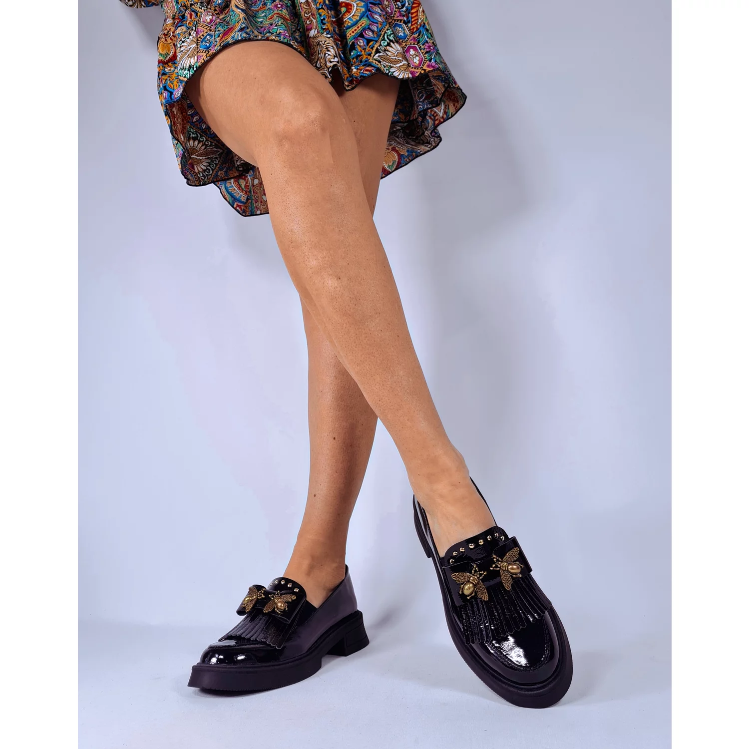 Pantofi casual Piele Naturala Negri naplac cu accesorii Kasia