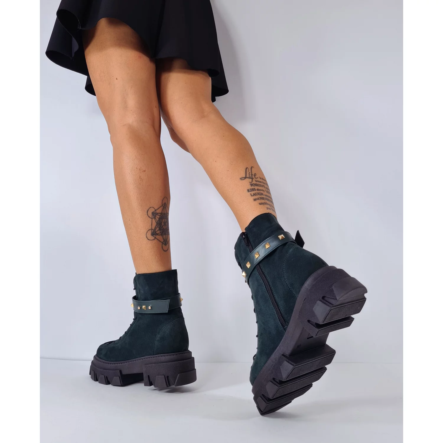 Ghete dama Piele Naturala Verzi cu bareta detasabila Monik