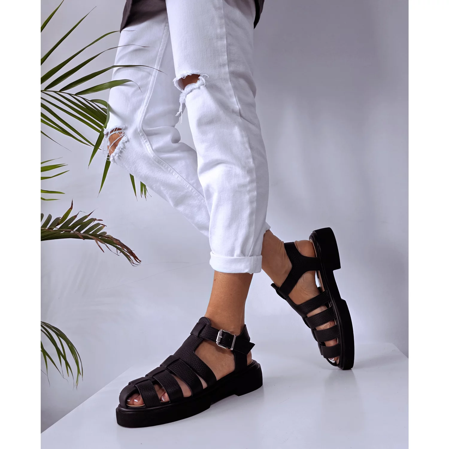 Sandale Casual Piele Naturala Negre cu barete Fargo