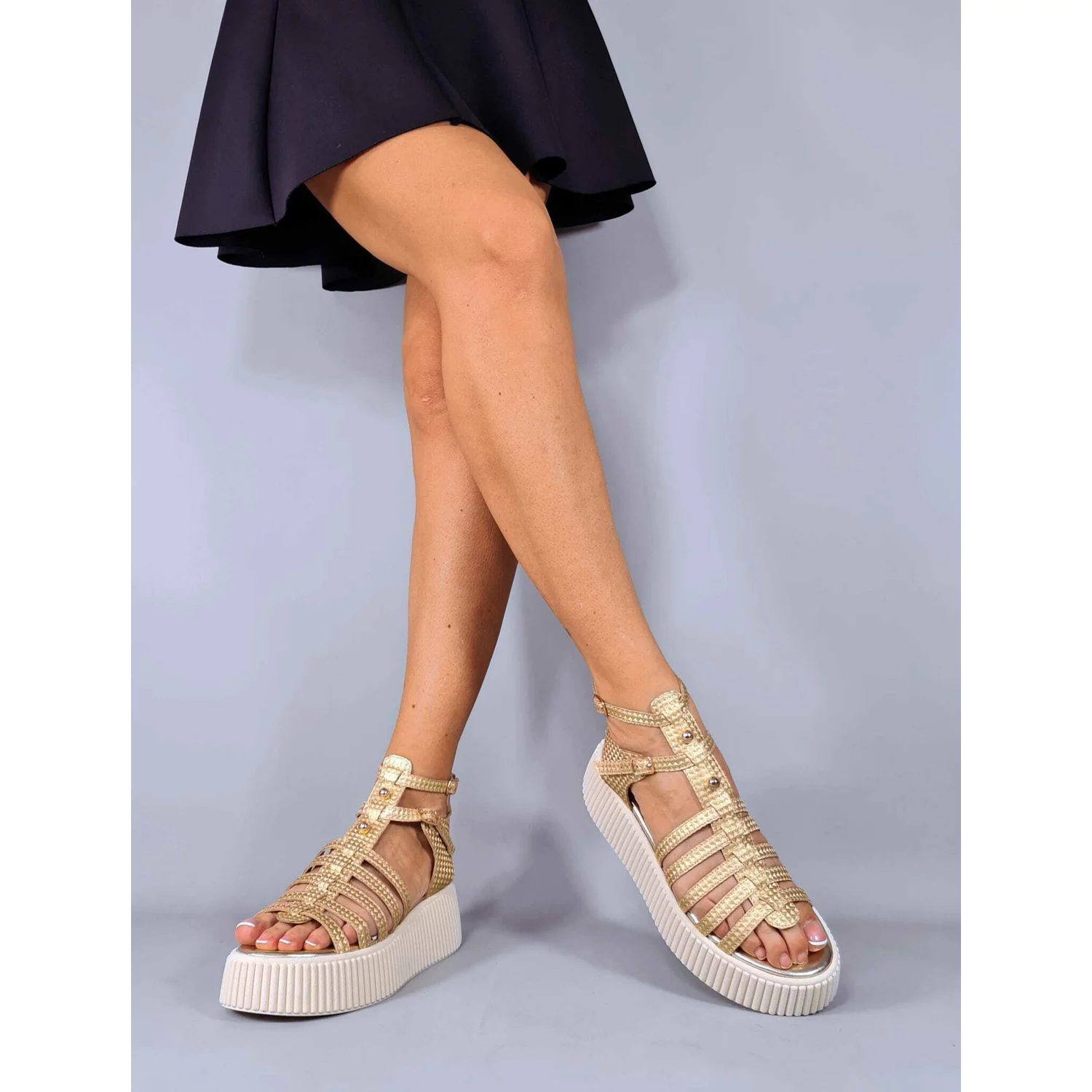 Sandale dama Piele Naturala Aurii cu barete Goldy