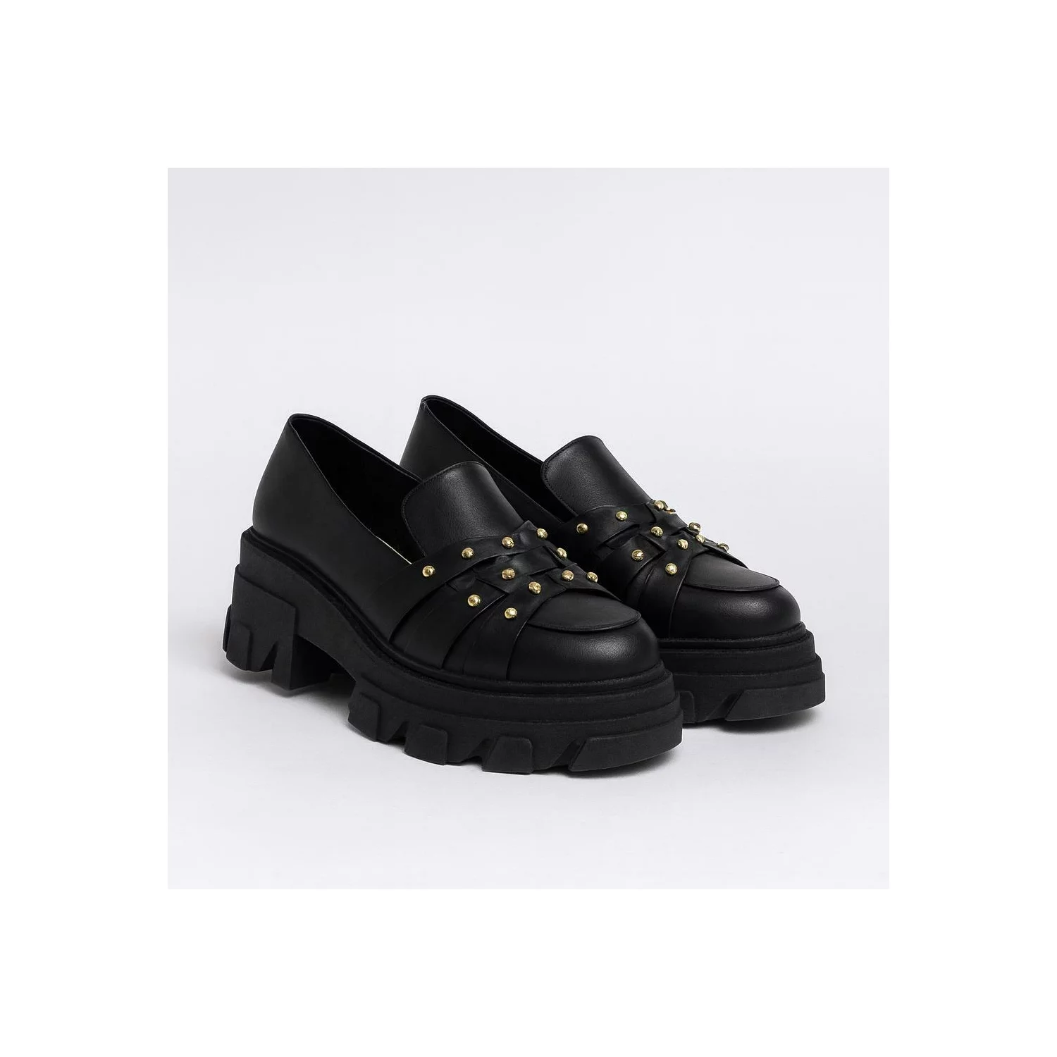 Pantofi casual Piele Naturala Negri cu capse Ayla