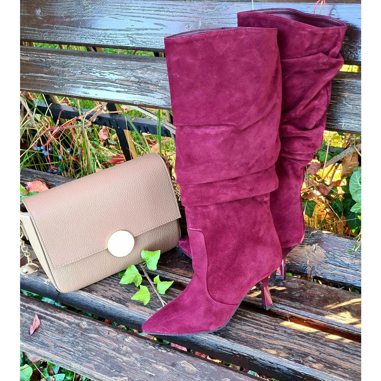 Cizme fronsate Piele Naturala bordo Alana